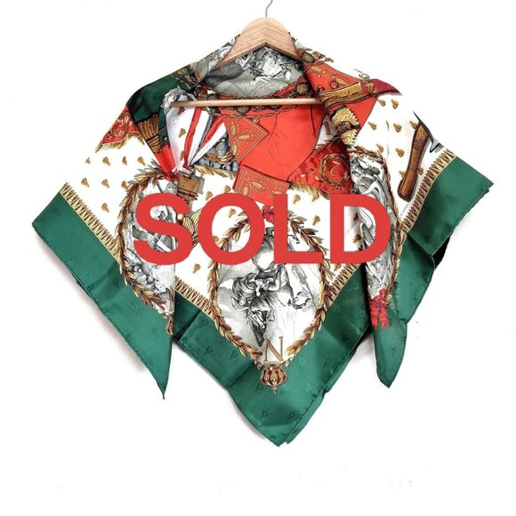 HERMES Carre 90 - Green Cream Multi Scarf 213-061725 - Picture 1 of 10